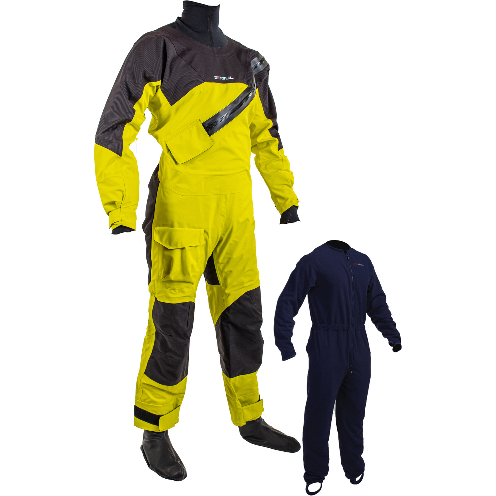 2025 Gul Junior Dartmouth Eclip Zip Drysuit & Underfleece GM0389-B9 - Sulphur / Black